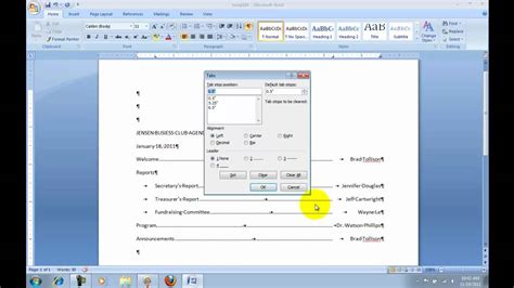 Setting Tabs In Word 2007 And Word 2010 Youtube
