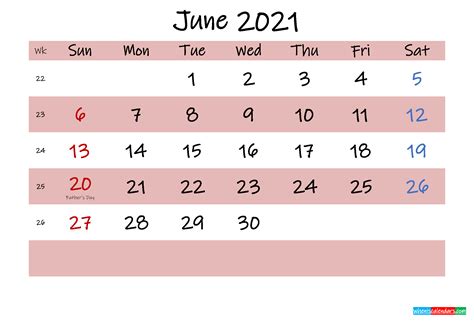 Printable June 2021 Calendar With Holidays Template K21m510