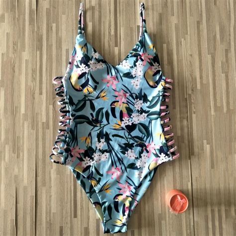 2018 Leaf Print Sexy Thong Trikini One Piece Swimsuit Women Triquini