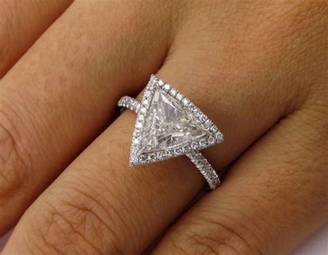 Halo Diamond Ring Triangle Diamond Ring Solitaire With Etsy
