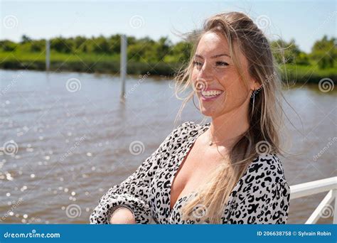 Beautiful Blonde Woman Smiling Cute Portrait Enjoying Vacation On