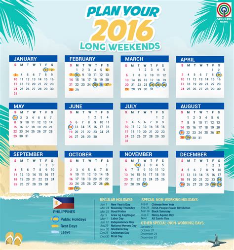 Plan Your 2016 Long Weekends Abs Cbn News