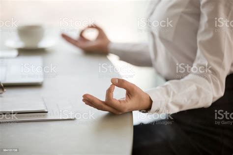 Office Meditation For Reducing Work Stress Concept Female Hands Closeup