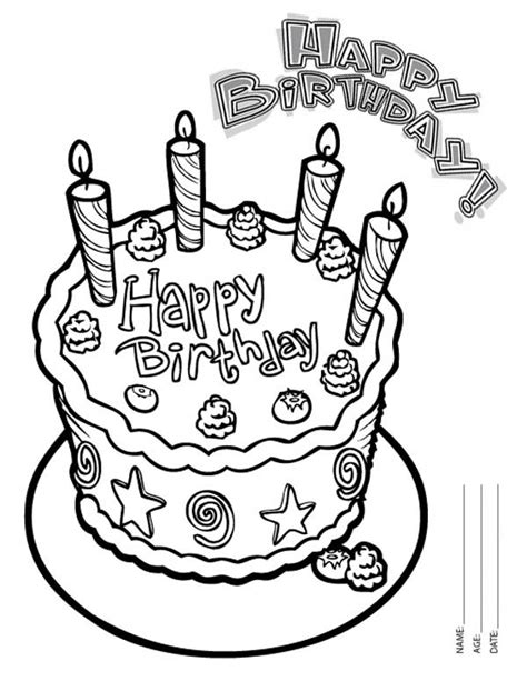 Happy birthday coloring pages printable coloring sheets of cakes and characters make an awesome free birthday activity! Happy Birthday Cake with Four Candles Coloring Page: Happy ...