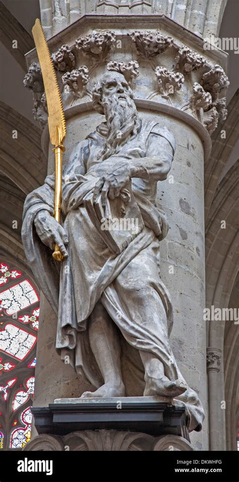 Brussels June 22 Statue Of St Simon The Apostle By Lucas E Faid