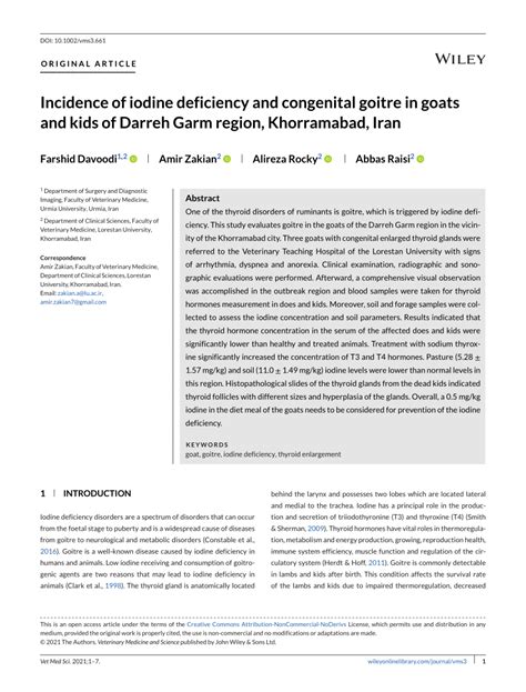 Pdf Incidence Of Iodine Deficiency And Congenital Goitre In Goats And