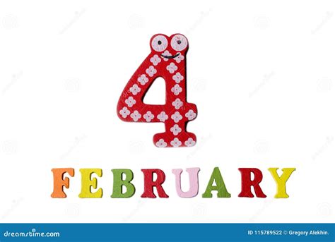 February 4 On White Background Numbers And Letters Stock Photo
