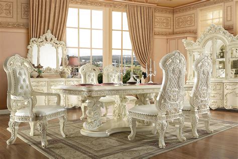 An online home decor source offering designer fabric by the yard, swatches, handmade pillows, ottomans, rugs, and other decor accessories. Luxury Glossy White Dining Room Set 7Pcs Traditional Homey ...