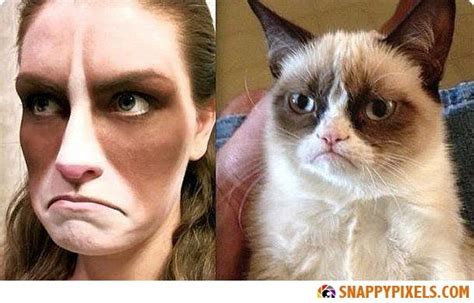 A Woman With An Angry Look On Her Face Next To A Grumpy Cat