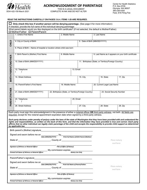 Doh Form 422 159 Download Printable Pdf Or Fill Online Acknowledgment