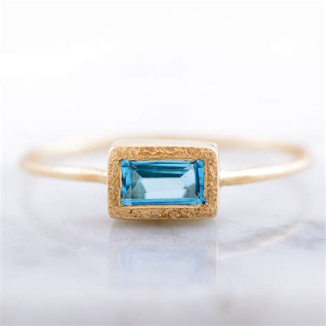 Rectangle Blue Topaz Ring 14k Gold Emeral Cut Ring November Etsy