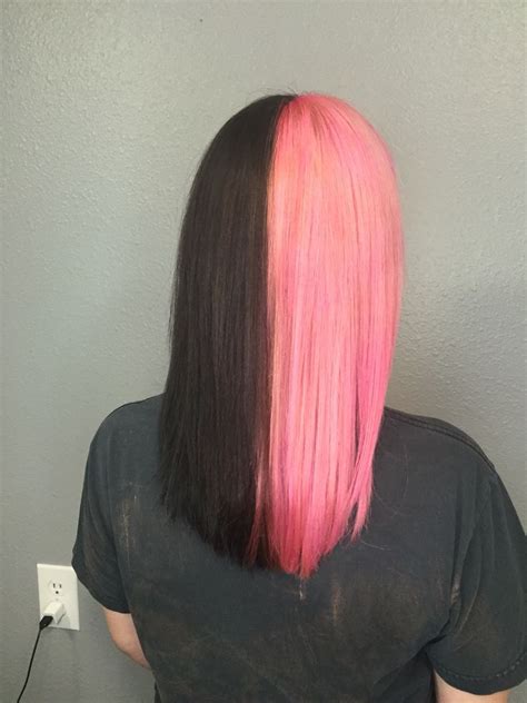 Half And Half Pastel Pink And Black Hair Plano Texas Purple Black Hair