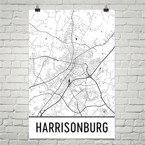 Harrisonburg Va Street Map Poster Wall Print By Modern Map Art