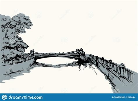 The Bridge Over The River In St Petersburg Vector Drawing Stock