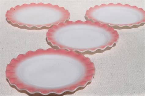 Vintage Hazel Atlas Crinoline Pink Ruffle Ripple Milk Glass Luncheon