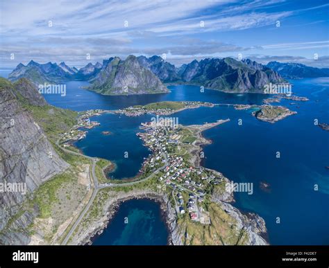 Picturesque Fishing Port Reine On Lofoten Islands In Norway Aerial