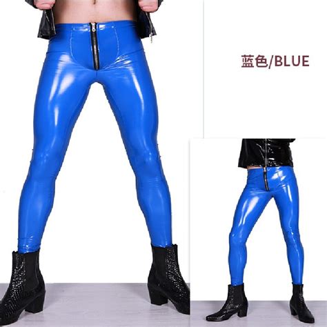 men thin bottoms bright leather tight ninth pants trousers pvc latex ammonia faux leather punk