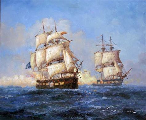 1700s Pirate Ocean Battle Ship Jolly Roger Oil Painting Ocean