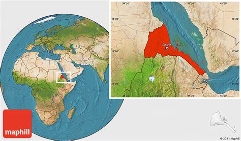 Bab al mandab, massawa channel and the red sea. Satellite Location Map of Eritrea