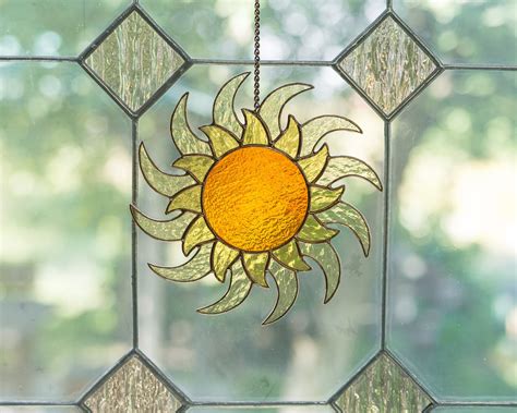 Modern Stained Glass Sun Suncatcher Custom Stained Glass Etsy