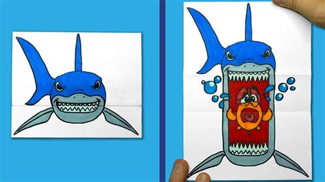 How To Draw A Shark Folding Surprise Paper Craft For Beginners Youtube