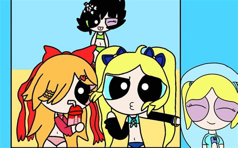 3 girls on the beach the powerpuff girls amino