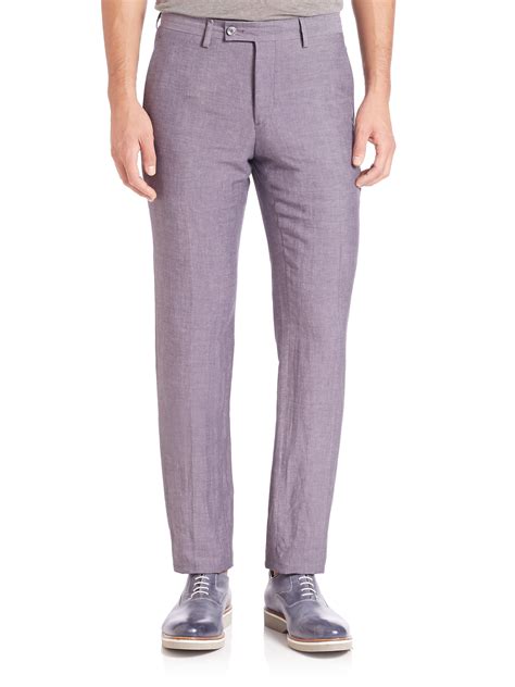 John Varvatos Austin Slim Fit Linen And Silk Dress Pants In Purple For Men Lyst