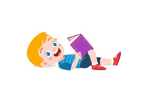Premium Vector Little Kid Lay Down And Read Book
