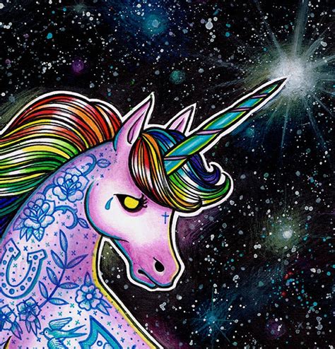 Tattooed Unicorn 5x7 8x10 Or Apprx 11x14 In Pop Art Outer Etsy