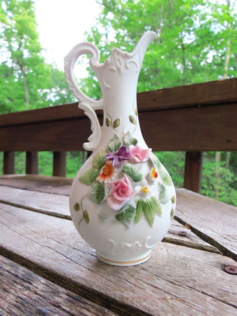 Lefton Porcelain Floral Pitcher With Raised Multi Color Etsy Multi