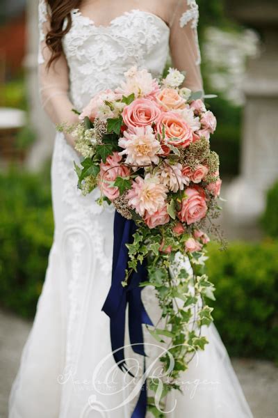 Wedding decor and event rentals | toronto. Cascading bridal bouquet ivy roses dahlias by Rachel A ...