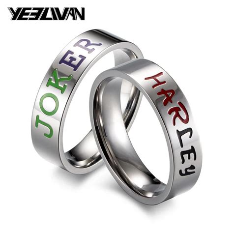 Stainless Steel Suicide Squad Rings For Women Engraving Joker And Harley