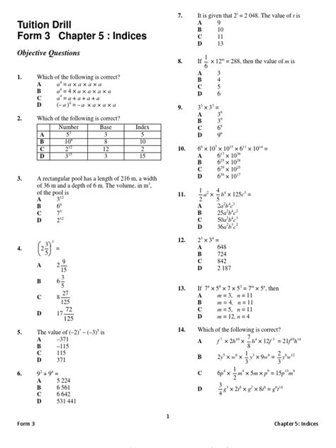 This will reset the score of all 88 exercises. Review Exercise : Form 3 Chapter 5- Indices | Mathematics