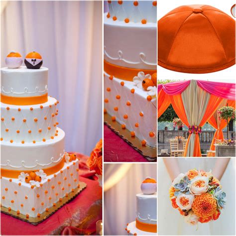 Summer Orange Wedding Theme With Six Panel Deluxe Satin Orange Kippah