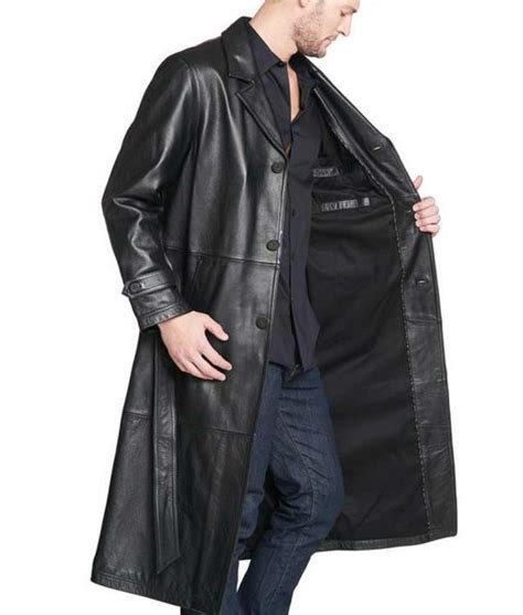 mens button closure belted leather trench coat jackets creator