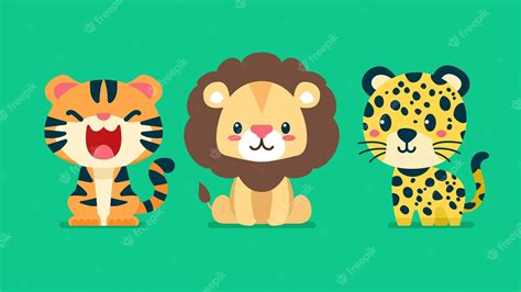 Premium Vector Set Of Cute Wild Animals Lion Tiger Leopard Safari