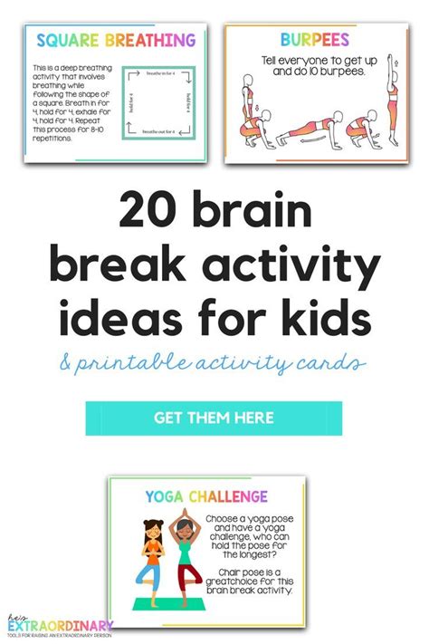 20 Brain Breaks For Kids Printable Activity Cards Brain Break
