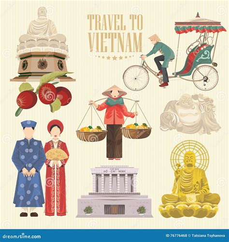 Travel To Vietnam Set Of Traditional Vietnamese Cultural Symbols