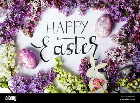 Happy Easter Card With Spring Flowers And Painted Eggs Stock Photo Alamy