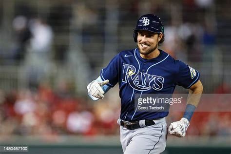 Josh Lowe Of The Tampa Bay Rays Rounds The Bases After Hitting A Home
