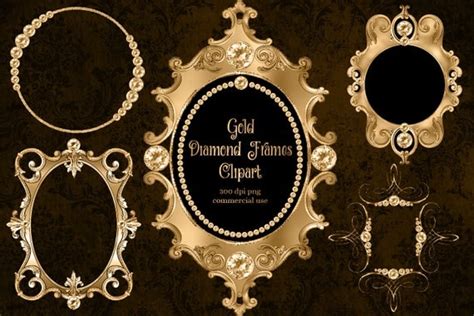 Gold Diamond Frames Clipart Antique Fancy Frame Clip Art Etsy