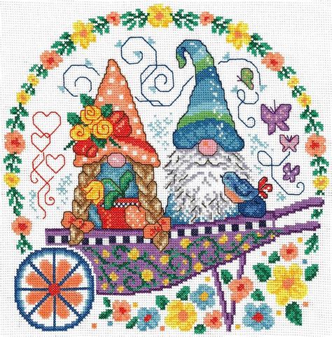 gnomes in the garden counted cross stitch chart by designer etsy