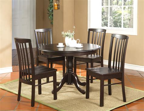 5PC ROUND KITCHEN DINETTE SET TABLE AND 4 CHAIRS WALNUT | eBay