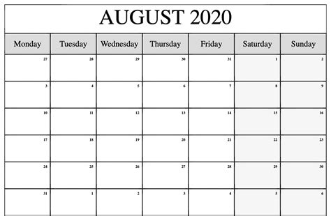Monthly Planner June July August2020 Example Calendar