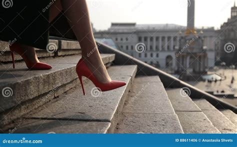 Woman`s Legs Stepping Down On Stairway In City Stock Footage Video Of