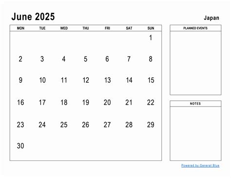 June 2025 Planner With Japan Holidays