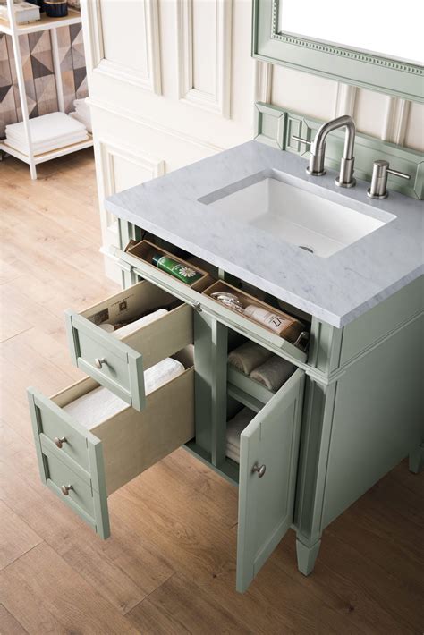 Brittany 30 inch Bathroom Vanity in Sage Green With Carrara Marble Top