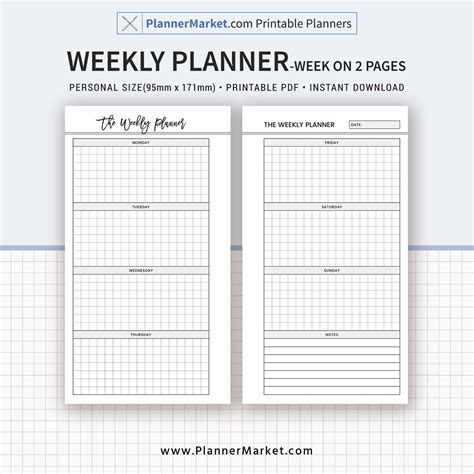 Weekly Planner Week On 2 Pages Personal Size Inserts Planner Refill