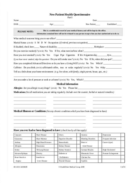 Free 8health Questionnaire Forms In Pdf Ms Word