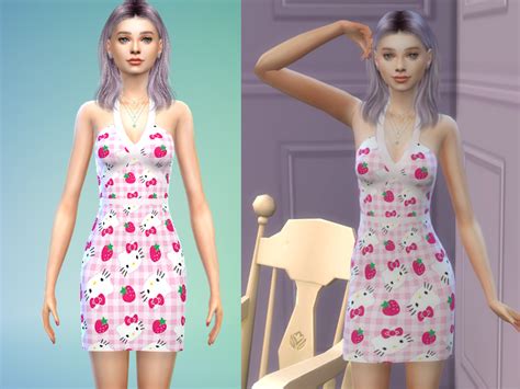 The Sims Resource Hello Kitty Strawberry Halter Dress